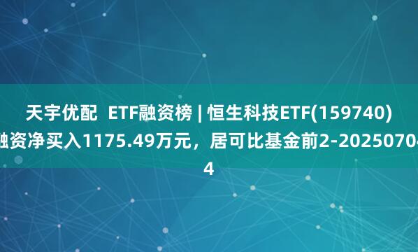 天宇优配  ETF融资榜 | 恒生科技ETF(159740)融资净买入1175.49万元，居可比基金前2-20250704